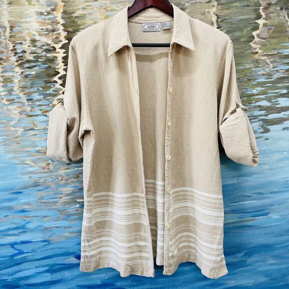 Caran New York Button Front Blouse Linen Sz 2X Roll Tabbed Sleeves Tunic VTG 2X - Picture 13 of 16